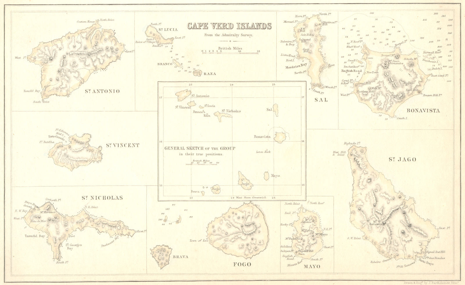 ATLANTIC ISLANDS. Cape Verd. VERDE IS. Fullarton 1856 old antique map chart